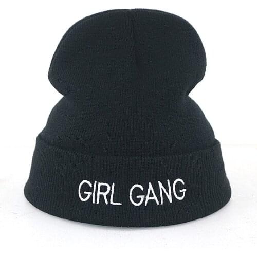 Bachelor party knitted beanies for young women girl gang embroidery fashion beanie hat cotton soft black hip hop winter hats