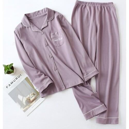 100%Cotton Pajamas Suit Women Men Two-piece Spring Long Sleeve Homewear Set High Quality Couple Sleepwear Shirts+Pants Nighties