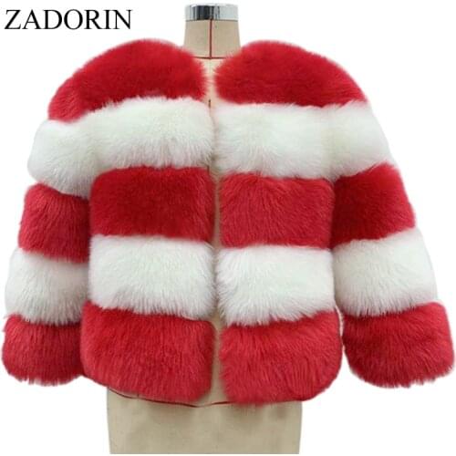 ZADORIN Mix Furry Soft Long Sleeve Striped Parka Winter Warm Women Fluffy Faux Fur Coat Vintage Fake Fur Jacket Lady Outerwear