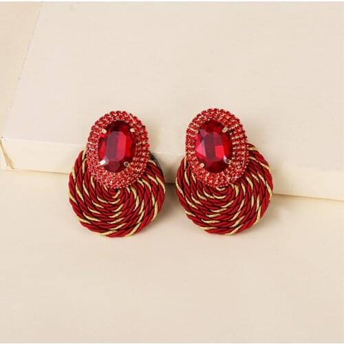 JURAN Brand Fashion Bohemian Big Hanging Earrings Luxury Rhinestone Geometric Round Drop Dangle Earring Women Statement Jewelry