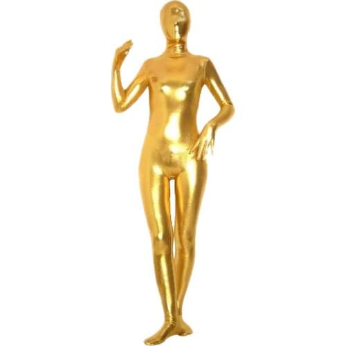 Womens Full Body Spandex Lycra Zentai Suit Hood One Piece Zentai Unitard Metallic Bodysuits Cosplay Costume Wet Look Catsuits