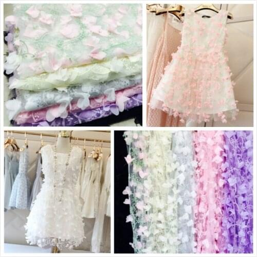 10Colors Net yarn 3D embroidery chiffon flower lace fabric mesh material 130cm diy wedding dress clothing accessories
