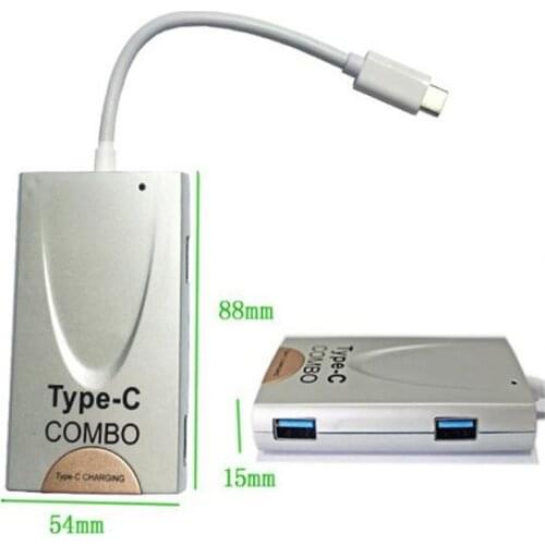 10pcs/lot Type C Combo 6 in 1 USB3.0 HUB OTG SD Card Reader Type C Charging Adapter for Macbook 2016