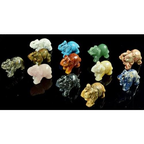 12 pieces assorted 1.5 inch carved gemstone elephant Figurines craft Chakra Stones Healing Reiki Feng Shui