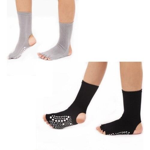 2 Pair Women Professonial Yoga Socks Open Toes Five Finger Anti-Slip Knee High Quality Gym Fitness Sox Pilates Dance Ballet Sock