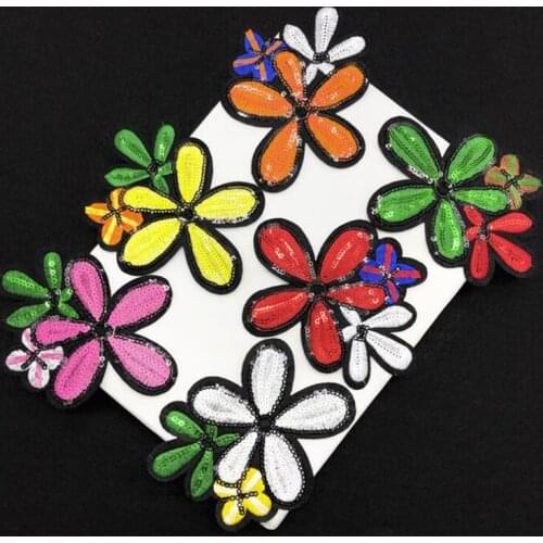 20pcs Daisy Flower Sequined Patches Heat Transfer Glitter Patch For Clothes Dress Garment Jeans Jacket Patchwork Appliques Badge