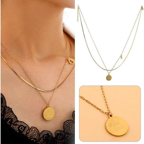 2020 Fashion Double Layers Necklace Women Daily Wear Banquet Jewelery Titanium Steel Round Pendant Clavicle Necklace