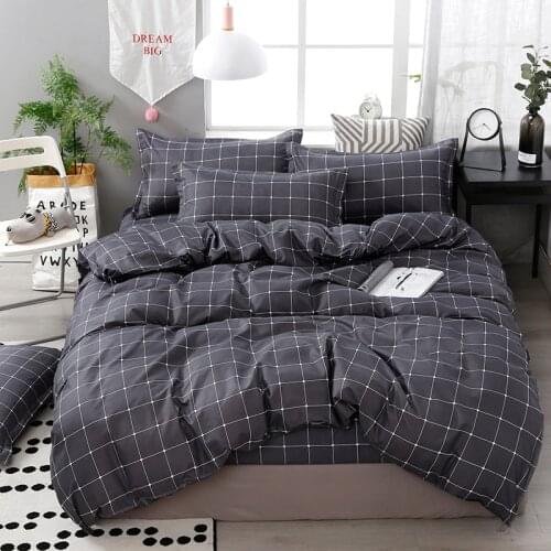 3/4pcs/Set Geometric Pattern Cotton Comforter Bedding Set Black Bed Linen Duvet Cover Set Grey No Filler Home Textile