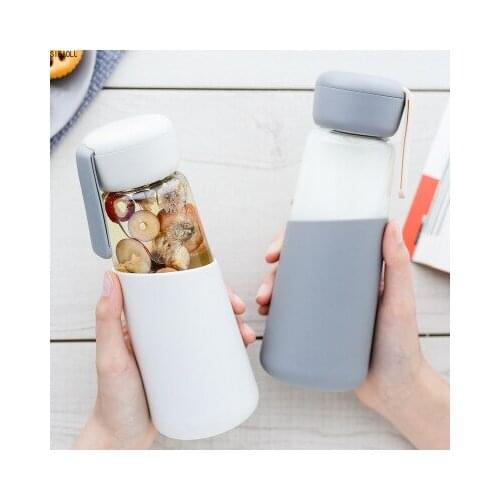 400 ML Glass Water Bottle Healthy Leak Proof Drinking Portable Drinkware with Silicone Cover for Student Lovers