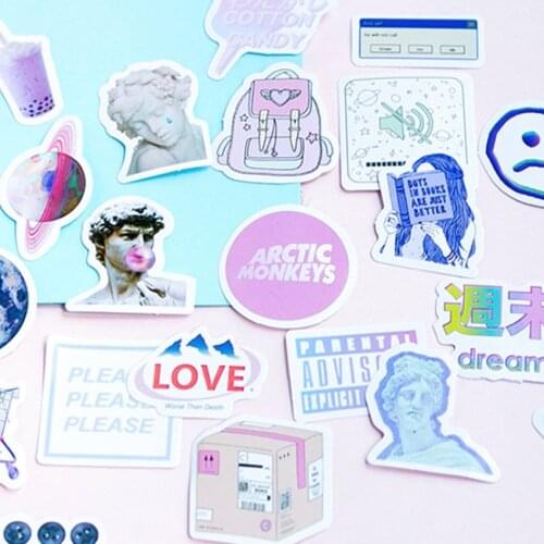 46pcs/pack Kawaii Vaporwave Style Paper Sticker DIY Adhesive Decoration Scrapbooking Sticky Label Paper Card Bookmark Stationery