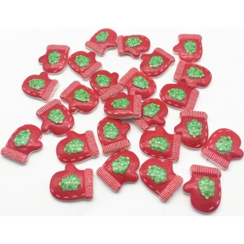 50pcs 26x18mm Resin Christmas Glove With Tree DIY Cabochons Flatbacks Embellishments For Cardmaking Phone Decorations Crafts