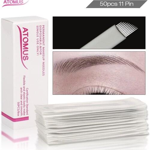 50pcs Microblading Needles 11pins Agujas Microblading Laminas Para Tebori Embroidery Pen Use For Pernement Makeup Eyebrow