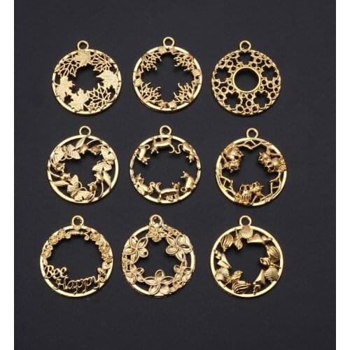 9Pcs DIY Round Cabochon Pendant Resin Blank Frame Pendants Bezel Jewelry Making