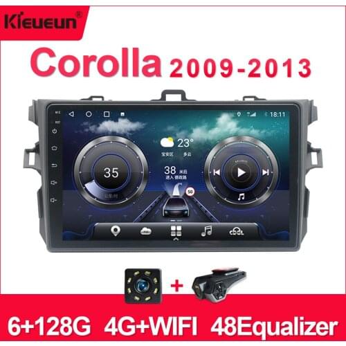 Kieueun 9 Inch 6G+128G 4G+WiFi Android 10.0 Car Radio Multimedia Players For Toyota Corolla 2009-2013 GPS Navigation NO 2 Din