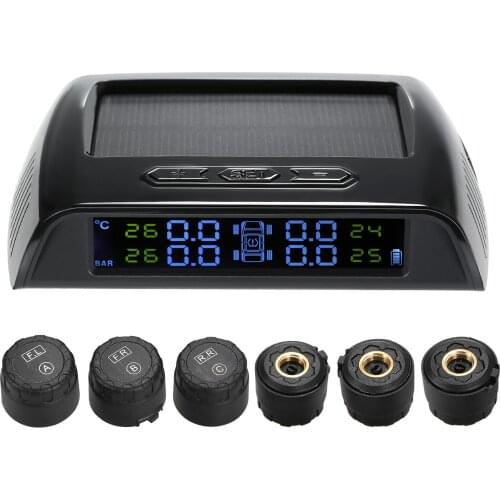 Wireless Solar Power TPMS Tire Pressure Monitoring System RV Truck TPMS with 6 External Sensors for 4-6 Tires RV Truck Trailers