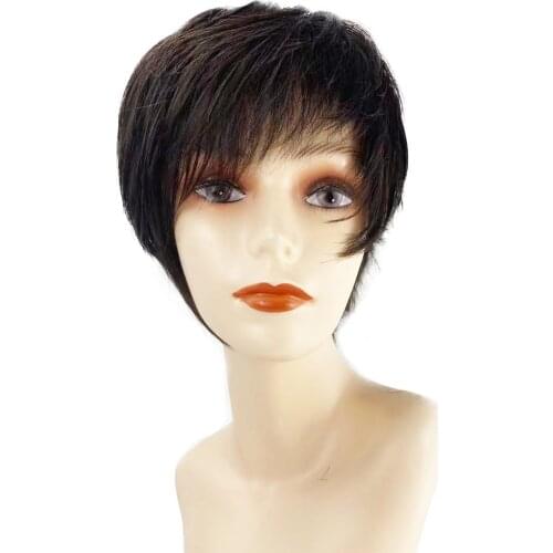 Glueless Full Lace Human Hair Wigs with Fringe Bangs Straight Bob Pixie Cut Wig for White Women Circumference 52-58CM Available