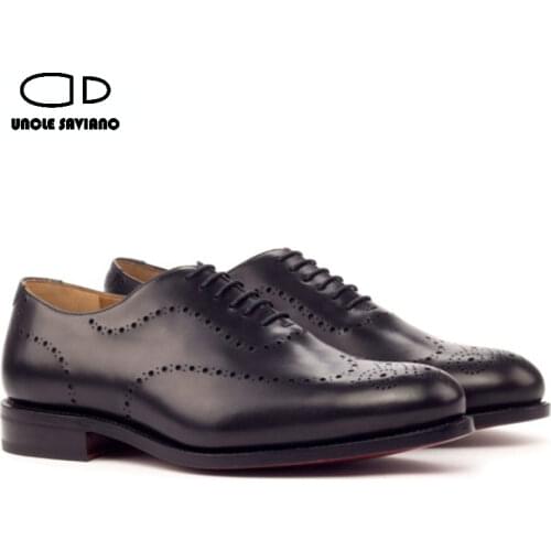 Uncle Saviano Oxford Brogue Wedding Dress Formal Best Men Shoes Bridegroom Handmade Style Man Shoe Business Designer Mens Shoes
