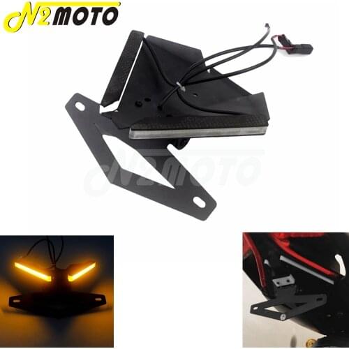 Black Motorcycle Amber LED Tail Tidy Fender Eliminator Kit w/ Integrated Turn Signal Lamp For Ducati 899 959 1199 1299 Panigale