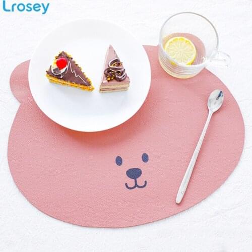 Nordic childrens placemat leather table mat oil-proof coaster home decor waterproof heat insulation bear ins coffee cup mat
