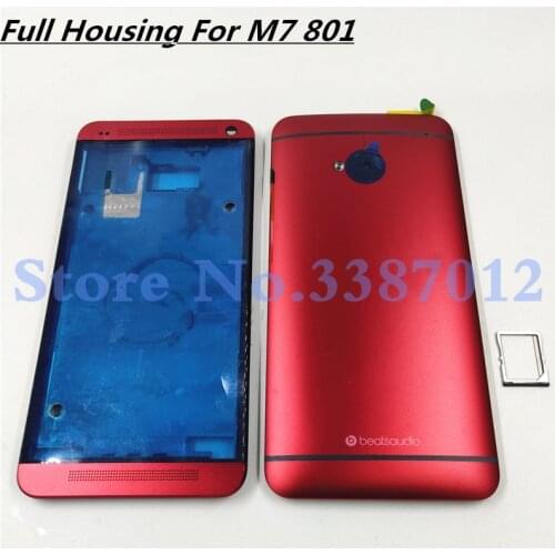 Original For HTC One M7 801e 801n Middle Frame LCD Front Bezel Housing+Battery Door Cover Case With Camera Lens+Sim Card Tray