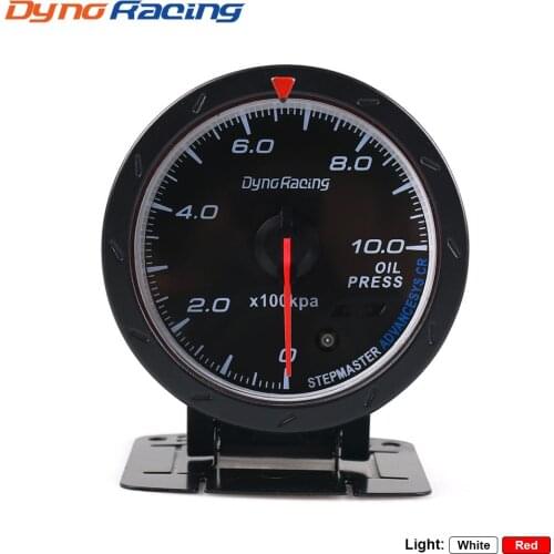 Dynoracing 60MM auto Car Oil pressure Gauge 0-10 BAR Oil Press Meter Red & White Lighting Car Meter with Oil Press Sensor