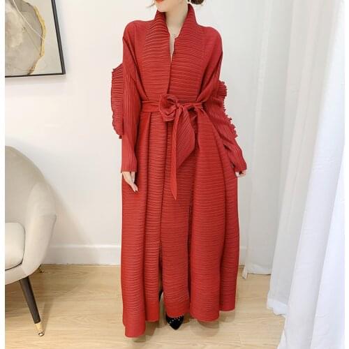 Elegant Pleates Dress 2021 Fall New Casual Long-sleeved Sash Maxi Party Dress Ruffles Harajuku High Street Chic Plus Size Dress