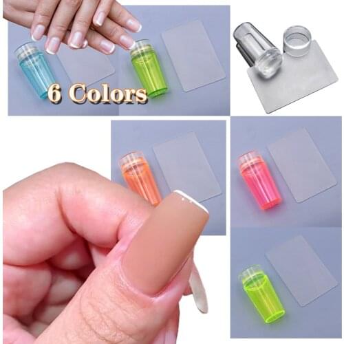New French Nail Fluorescent Jelly Easy Stamper With Scraper 1Set Silicone Round Shape Transparent Transfer Printin Tool 33*63mm