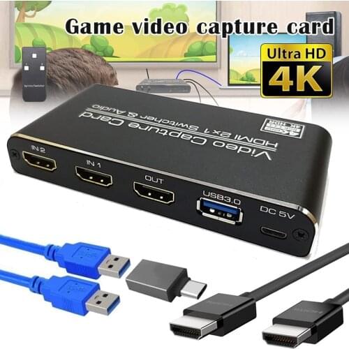 4K 60fps HDMI 2 in 1 Out to USB3.0 Game Video Capture Card 1080p HD Broadcast Live Stream and Record Grabber Converter P