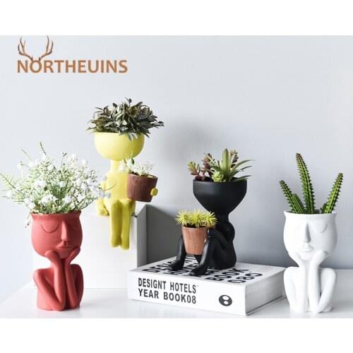NORTHEUINS Resin Creative Humanoid Planter For Flowers Vases Figurins Home Decor Decorative Flowerpot Plant Pot Support Gifts