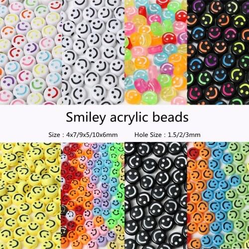 100pcs/Lot 7mm Smiley Beads Round Acrylic Spacer Beads For Jewelry Making DIY Handmade Charm Bracelet Necklace