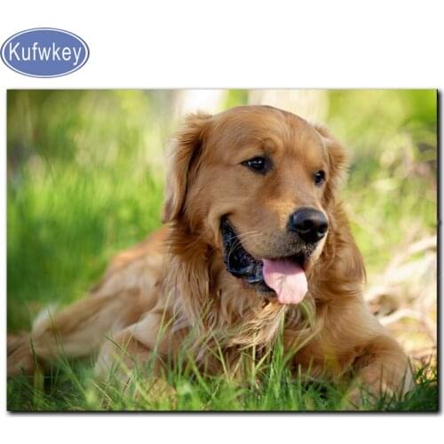KUFWKEY 5d diamond painting golden retriever,DIY Diamond Embroidery resin round square drill Mosaic diamond picture home decor