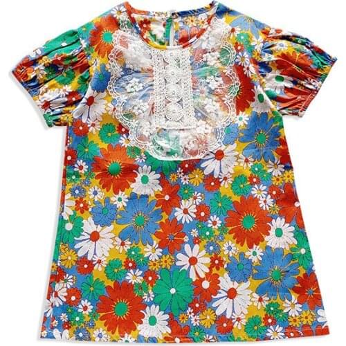 Baby Girl Summer Dress Fashion Lace Collar Floral Print Short Sleeve Kids Girl Beach Dresses