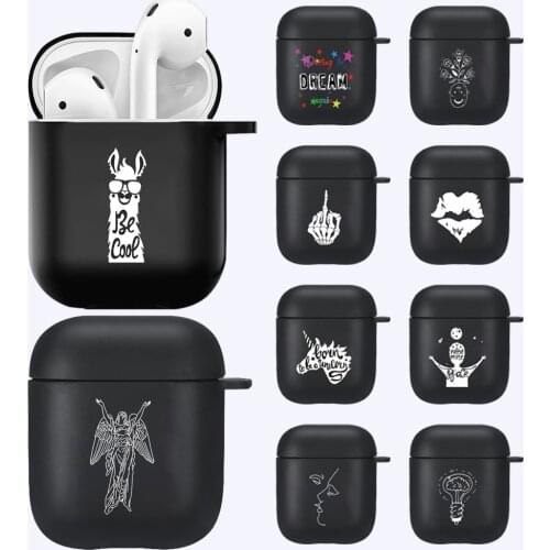 For Apple Airpods 1st /2nd Gen Matte Black Soft Silicone Cover White Picture Series Pattern Bluetooth Wireless Earphone Cases