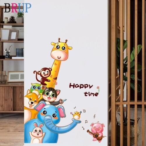 Cartoon Animals Home Decor for Kids Room Friendly Elephant Cat Dog Wall Sticker Art Vinyl PVC Room Decoration Creative Wallpaper