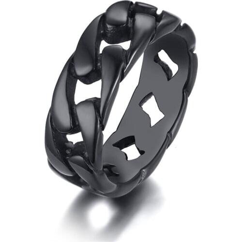 Fashion Mens Stainless Steel Band Rings Cuban Chain Rings for Men Wedding Engagement Party Jewelry Accessory US Size 7-12