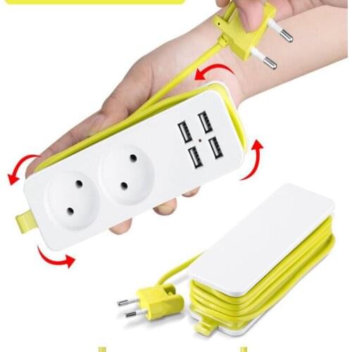 EU plug Travel Power Strip Outlet Portable Extension Socket 4 USB Wall Charger Smart Desktop Socket