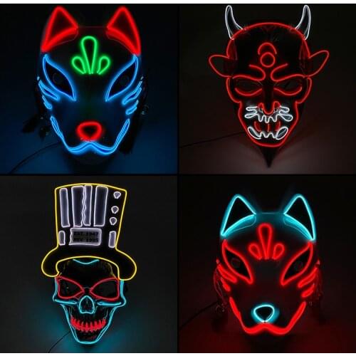 New Type EL Wire Neon Mask Luminous Mask Rave Costume Mask Light Up LED Mask Halloween Glow In The Dark Supplies