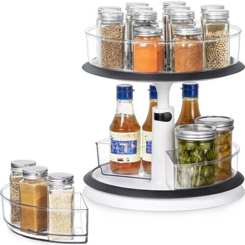 NHBR 2 Tier Lazy Susan-Height Adjustable Spinning Cabinet Countertop Organizer Turntable Spice Rack for Kitchen Bathroom