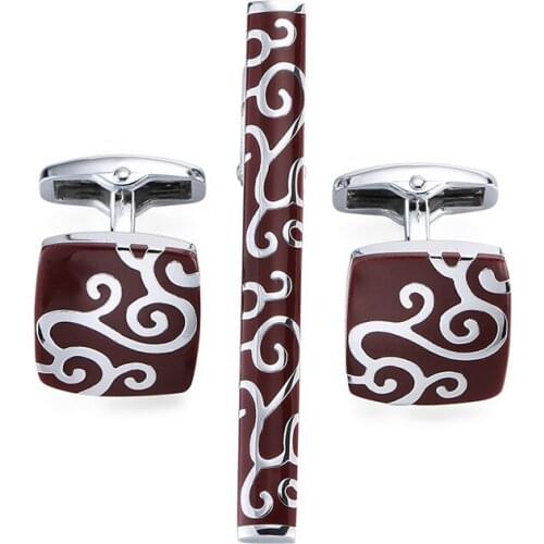 Novelty Cuff links and Tie Clip Set Mens Red enamel stripes Cufflinks Separated Selling Available Business wedding Jewelry