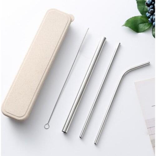 Wholesale Straw Set 3+1 Colored Metal Drinking Straw Set Reusable Stainless Steel Straw Set Customized Supported SN2879