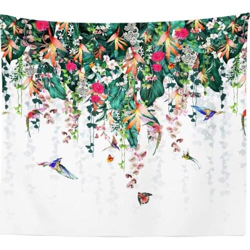 Original Design Hand Drawing Art Print Wall Hanging Magic Colorful Flowers and Birds Tapestries