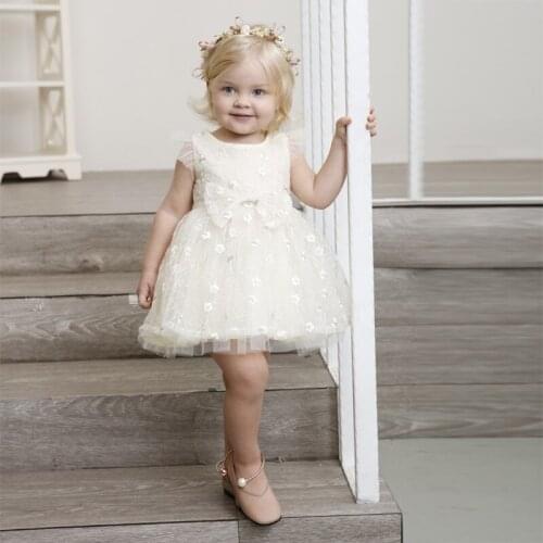 Baby Dress Bow Lace Flower Christening Gown Baptism Clothes Newborn Kids Girls Birthday Princess Infant Party Costume