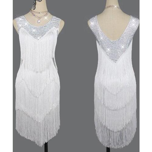 Latin Fringe Dress White Tassel Dance Skirt Competition Great Gatsby Dress Party Dance Wear Girls Performing Latin Dress BL2808