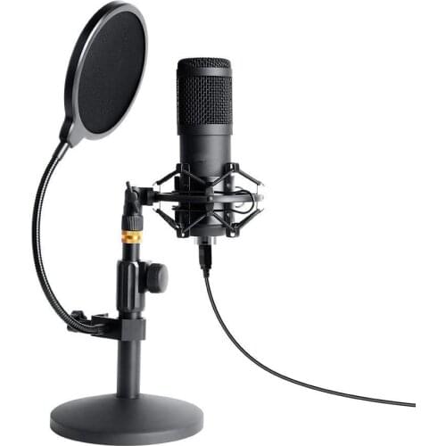 USB Streaming Podcast PC Microphone, Professional 192kHz/24bit Studio Cardioid Condenser Mic Kit with Sound Card Boom Arm Shock