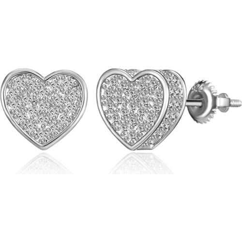 Simple Fashion Heart Stud Earrings Full Inlay Dazzling Small Zircon Cute Dainty Silvery Jewelry For Women Wedding Birthday Gifts