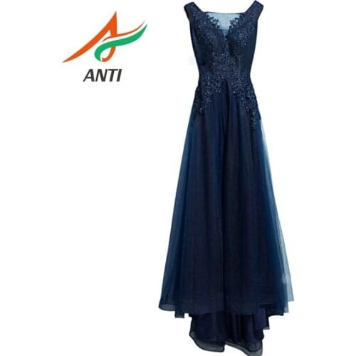 ANTI Sexy V-neck Evening Dress Robe De Soiree 2019 luxurious Tulle With Beading Crystals Sequined Vestido De Festa Custom LM108