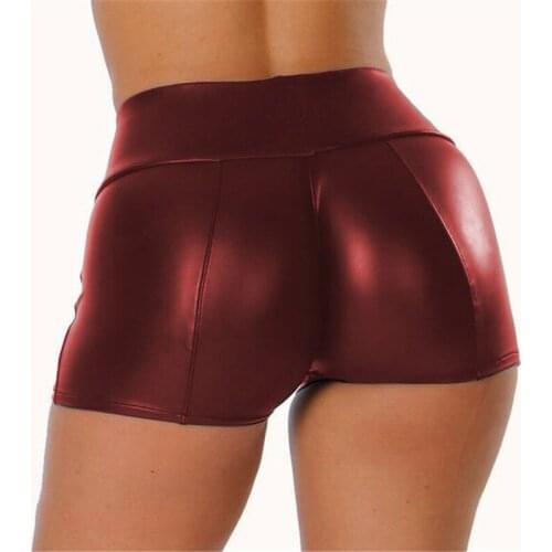 Sexy Women Shorts PU Leather Black Pants Elastic Waist PVC Latex Fetish Shorts Wetlook Clubwear Mini Shorts Bodycon Plus Size