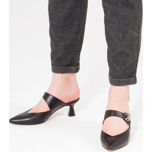 Callizio Womens Genuine Leather Slippers Wine Glass Heeled Pointed Toe Sandalias Summer New Fashion 2021 Ladies женские обувь