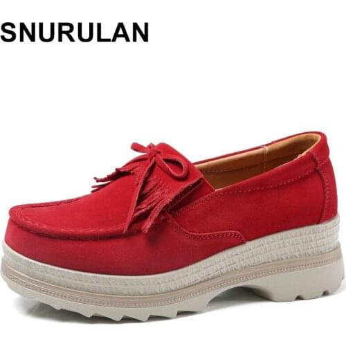 SNURULANNew Fashion Moccasins Womens Flat Platform Casual Shoes Genuine Leather Outdoor Shoes Spring Flats 2021 Women Shoes Big