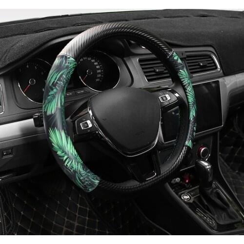Rainforest Flower Leather Car Steering Wheel Cover Circle D Ring Wheels Case for Tuyue Santana Passat Tiguan POLO Golf X-TRAIL